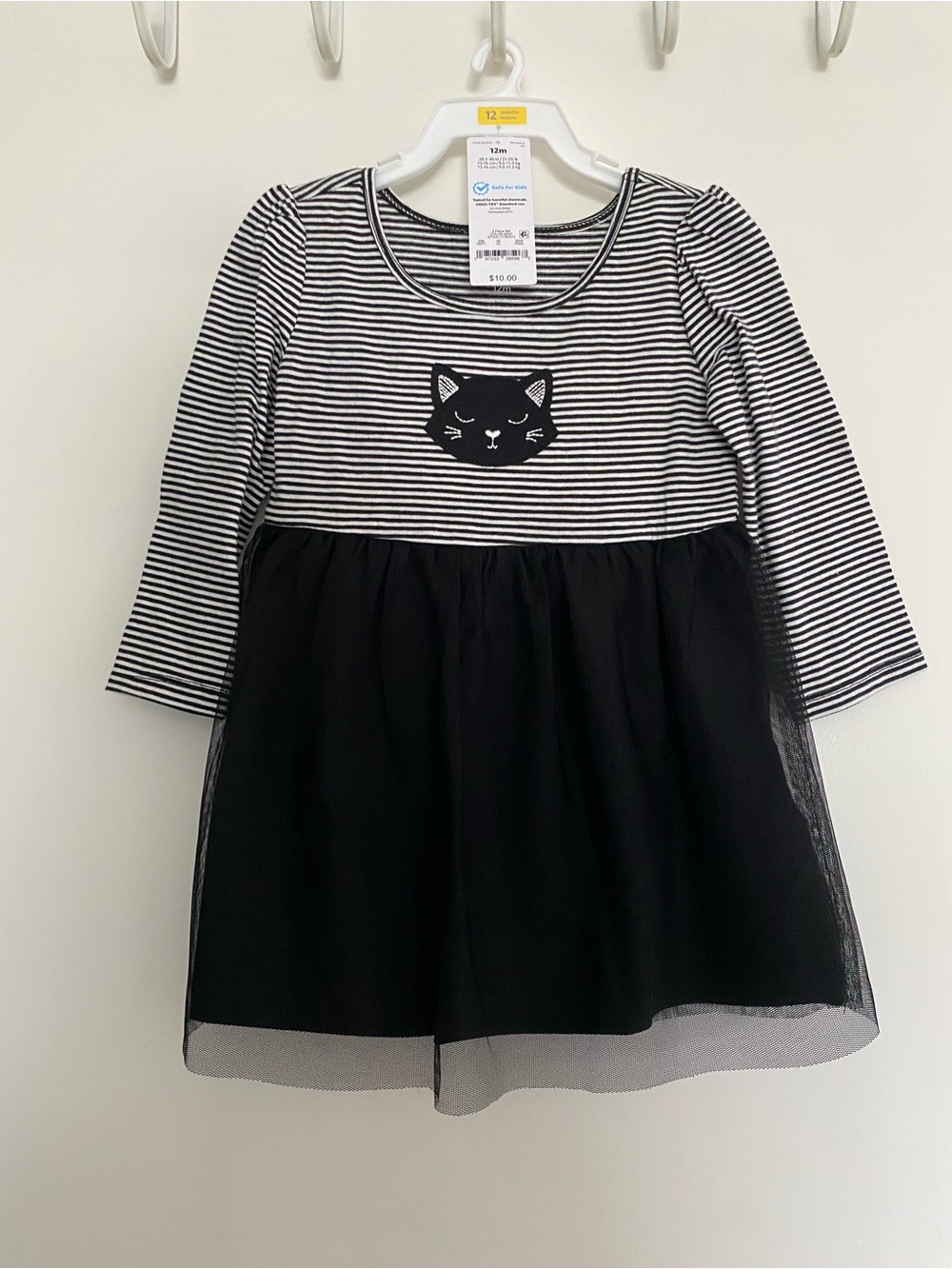Carter's Black & White Striped Kitty Cat Tutu Dress - 12M NWT